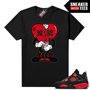 Red Thunder 4s shirts to match Sneaker Match Tees Black "Broken Heart"