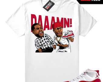 Camisetas de Cherry 11 a juego con las camisetas Sneaker Match Tees blancas "DAAAMN"