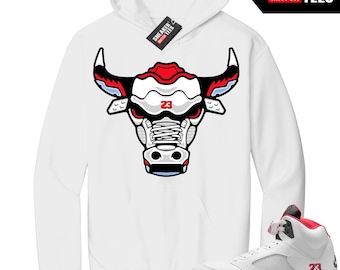 Jordan 5 Fire Red Sneaker Match Hoodie White Retro 5s Bull