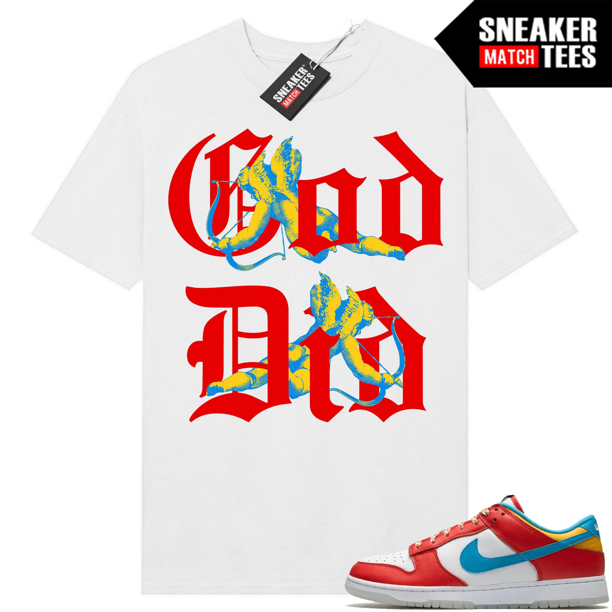 Fruity Pebbles Dunk Low shirts to match Sneaker Match Tees White "God Did"