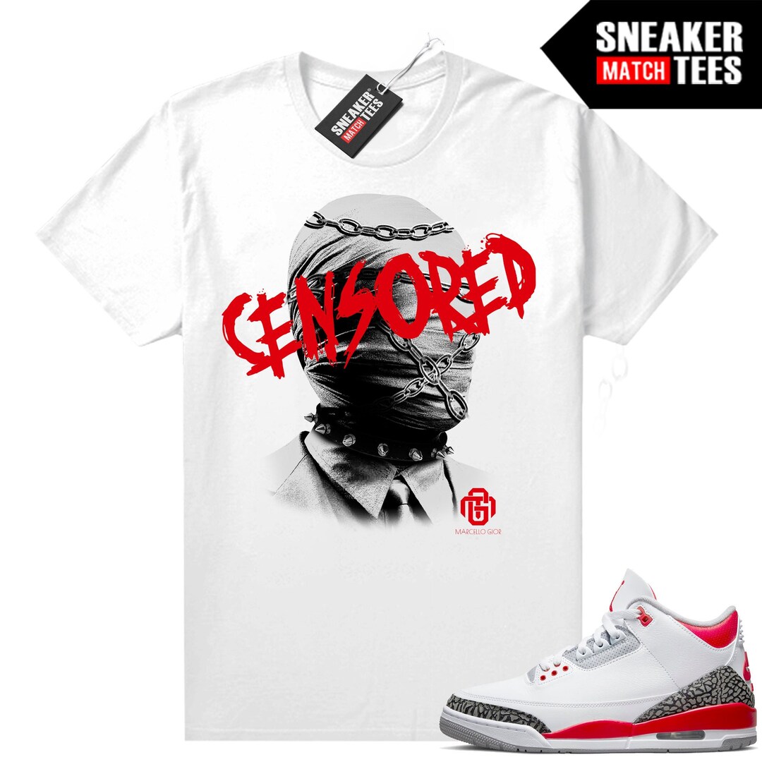 Fire Red 3s Shirts to Match Sneaker Match Tees White Marcello Gior Censored  - Etsy