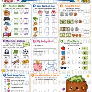 Budget-Übungsblatt für Kinder zum Ausdrucken | Arbeitsblatt zu Finanzkompetenzen | Sparen, Ausgeben, Teilen | Finanzielle Bildung für Kinder