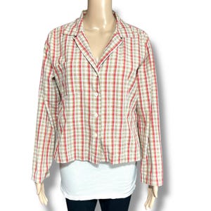 Vintage Dockers Damen Kariertes Button-Down Bluse Shirt Top Rot Braun Medium