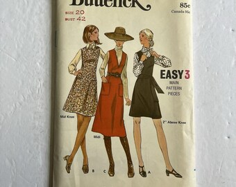 1960s Butterick Easy 3 Sewing Pattern 5996 Miss Dress Size 20 Bust 42