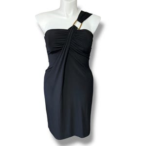 Vintage Ronni Nicole Womens One Shoulder Mini Dress Black Gold Y2K 90s Size 12