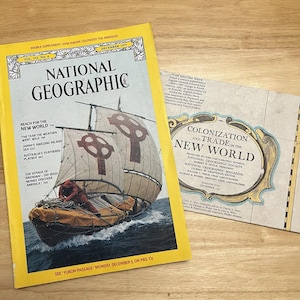 Vintage National Geographic december 1977-tidning med originalkarta Kolonisering och handel i den nya världen