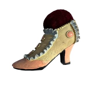 Vintage Victorian Shoe Shaped Fabric Pin Cushion Collectible Miniature