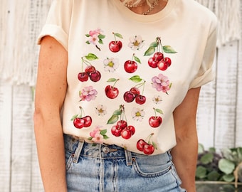 Cherry Blossoms Tee | Coquette Aesthetic Farmers Market Shirt Cherry Fruit Shirt Comfort Colors Girly Preppy Stuff Summer Fruit T Shirt