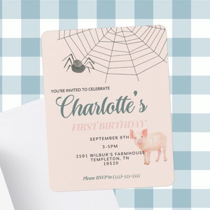 Charlotte's Web Birthday Invitation Template | DIGITAL DOWNLOAD | Farm-Themed Girl Birthday Party