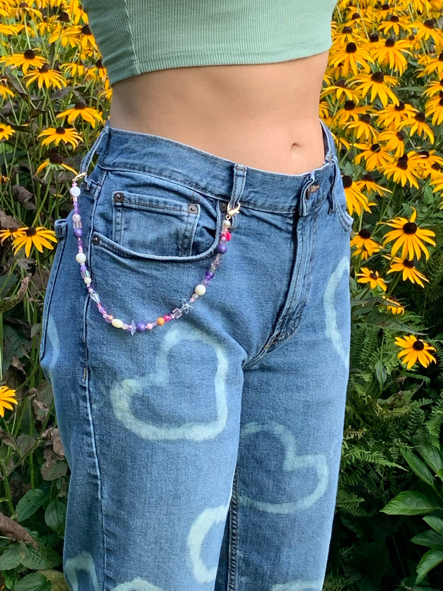 Pink and Purple Beaded Jean Chain Etsy