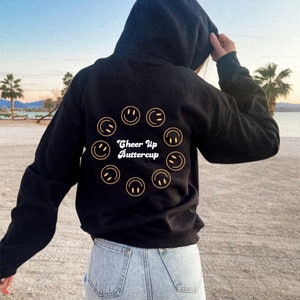 Cheer Up Buttercup Hoodie, Smiley Hoodie, Positive Quote Hoodie, Oversized Vintage Hoodie, Hoodie with Quote, Text on Back