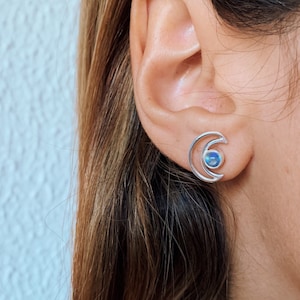 Moonstone Silver Stud Earrings, Sterling Silver Earrings, Moon Earrings, Gemstone Stud Earrings, Dainty Crystal Earrings
