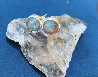 Boucles d'oreilles Labradorite Stud, Boucles d'oreilles en argent sterling, Boucles d'oreilles Gemstone Stud, Boucles d'oreilles Crystal Stud, Boucles d'oreilles Stone Silver Stud