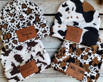 Adult Cow Print Beanie, Cow print toboggan.