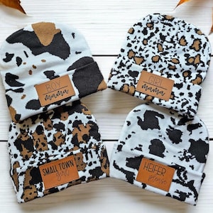 Adult Cow Print Beanie, Cow print toboggan.