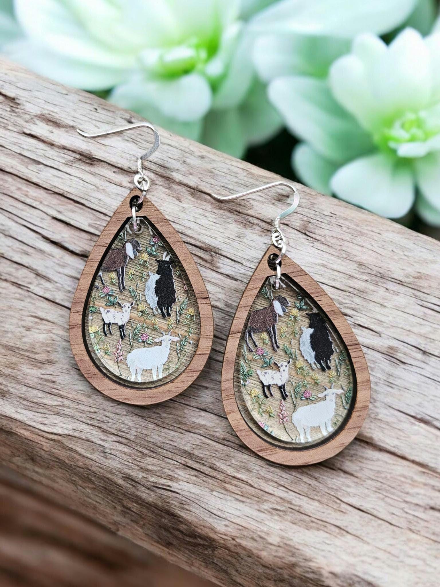 Acrylic Cute Goat Earrings - Dangle Sheep Animal Charms, Lightweight Fashion Jewelry For Women
