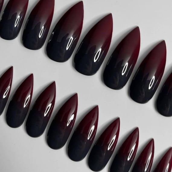 Defiance Red and Black Ombre Press On Nail Set Set of 28 30 Press On Nails Etsy