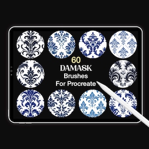 60 Damask Pattern Procreate Brushes: Seamless Baroque Rococo (Digital Brush Set)