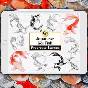 50 sellos de Procreate de peces koi: Carpas japonesas (juego de pinceles digitales)