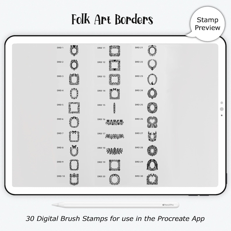 30 Folk Art Borders Procreate Stamps: Scandinavian Frame (digital Brush ...