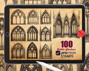 Procreate Gothic Windows Stamps Church Windows Brushes Cathedral Arched Window Architecture Stamp Procreate Tattoo Medieval Building