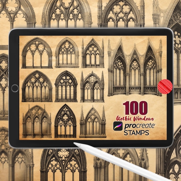 Procreate Gothic Fenster Stempel Kirchenfenster Pinsel Kathedrale Bogenfenster Architektur Stempel Procreate Tattoo Mittelalterliches Gebäude