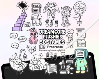 50 timbri Dreamcore Plushies per Procreate: pennelli Kawaii Y2K (pennelli digitali)
