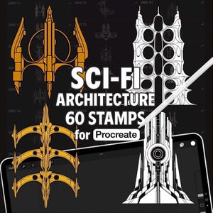 60 Sci-Fi Architecture Procreate Stamps: Futuristic Building Designs (Digital Brush Stamps)
