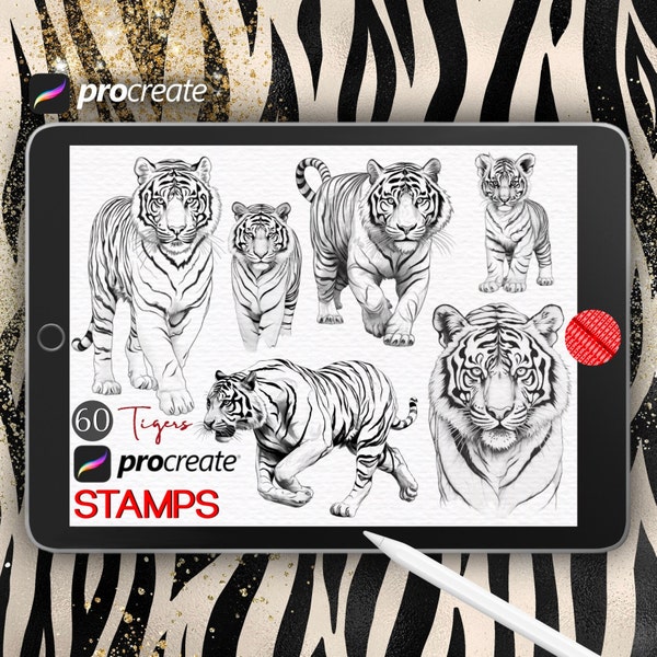 Procreate Tiger Stamps Procreate Brushes Tiger Tattoo Stamps Tigers Line Art Digital Brush Set  Procreate Bundle Animal Stamps Silhouette