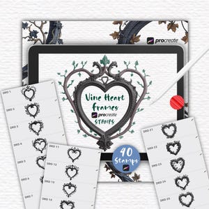 40 Ivy Vine Heart Frame Procreate Stamps: Gothic Baroque Borders (Digital Brush Set)
