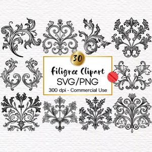 Filigree Clipart SVG, Filigree PNG Clipart Filigree Decorative Elements Baroque Ornamental Rococo Classical Line Art Flourishes Digital Art