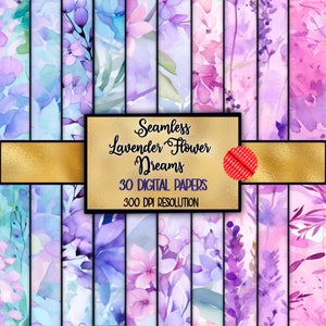 Lavender Flowers Digital Paper, Seamless Floral Printable, Scrapbook Paper, Junk Journal Paper, Digital Download, Botanical, Watercolor