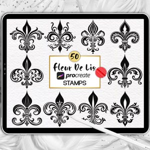 Fleur De Lis Procreate Brush Stamp Bundle, Fleur De Lis Elements, Digital Download, Procreate Digital Brush Bundle Set, Vintage Style Brush