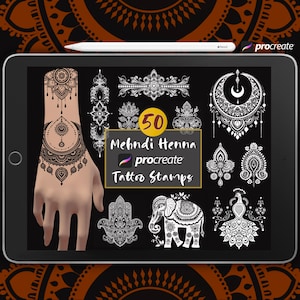 Henna Tattoo Procreate Stamps, Mehndi Tattoo, Indian Tattoos, Ethnic, Traditional Indian Style, Mehndi Ornament, Procreate Digital Brush Set