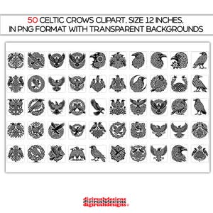 50 Celtic Crow Clipart: Nordic Gothic Raven PNG Designs (Digital Download) image 10