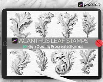 80 Acanthus Leaf Procreate Stamps: Ornate Floral Baroque Flourishes (Digital Brush Set)