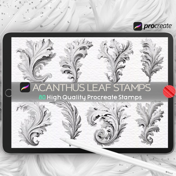 Acanthus Leaf Procreate Stamps Floral Decorative Digital Brushes Ornate Baroque Classical Line Art Flourishes Greek Ornamental Rococo Motif