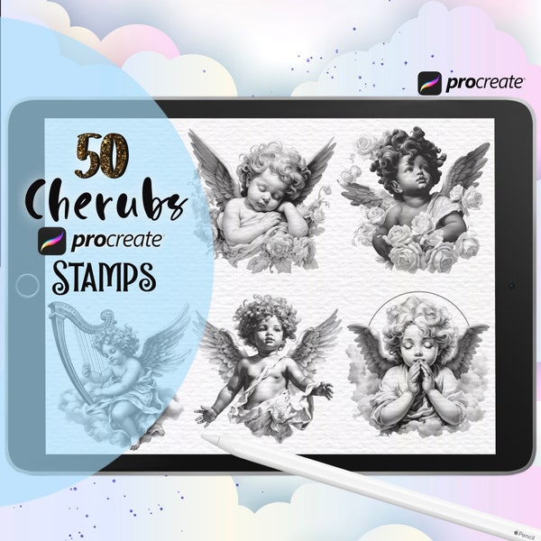 Procreate Cherubs Stamps, Putti Brushes, Cupid Tattoo Stamps, Angels, Baroque, Ornate, African American Angels, Valentines Day, Christian