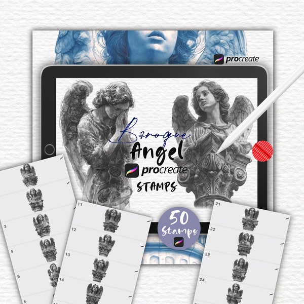 50 Baroque Angels Procreate Stamps - Highly Detailed Angel Sculptures for Angel Tattoos - Commercial Use Procreate Bundle Digital Download