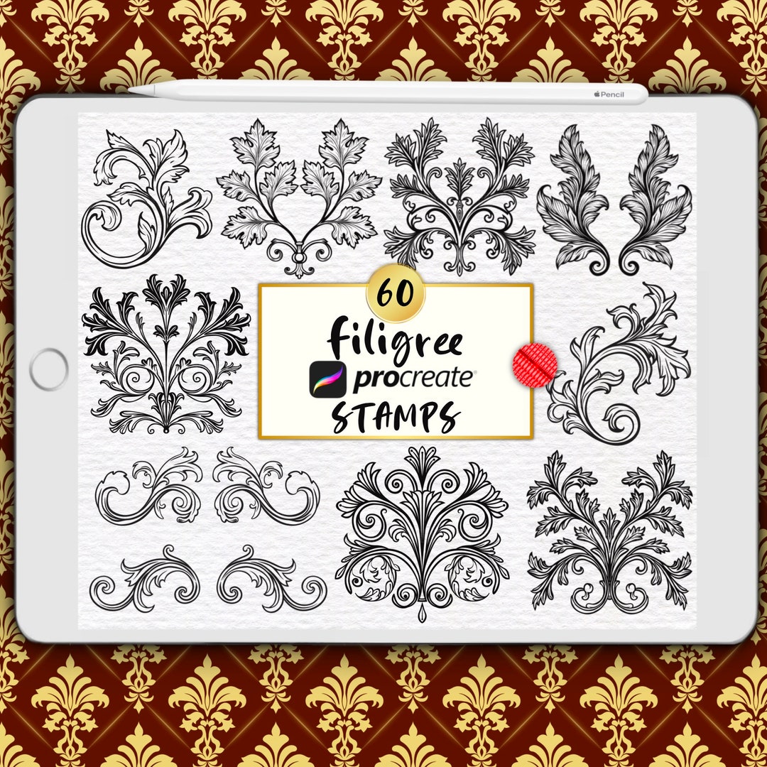 60 Filigree Procreate Brush Stamps: Baroque Rococo Elements (digital ...