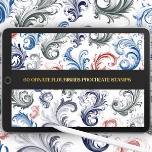 60 Ornate Flourishes Procreate Stamps: Baroque Embellishments (Digital Brush Set)