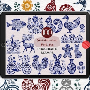 100 Scandinavian Folk Art Procreate Stamps: Nordic Folklore (Digital Brush Set)