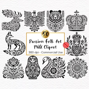 Art folklorique russe Clipart PNG Graphics - Art folklorique scandinave fleurs & animaux Folklore nordique téléchargement numérique Silhouette de danseuse slave