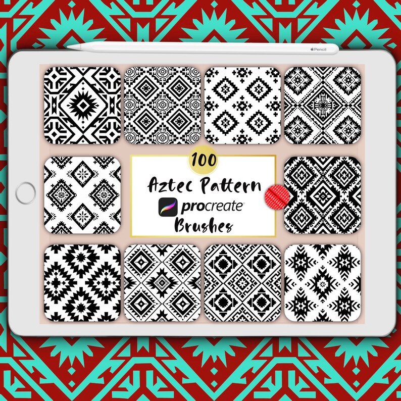 Inca Pen Procreate Aztec Pattern Procreate Brushes, Seamless Mexican Pattern Procreate ...