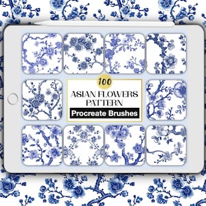 100 Asian Flowers Procreate Brushes: Seamless Chinese Floral Patterns (Digital Brush Set)