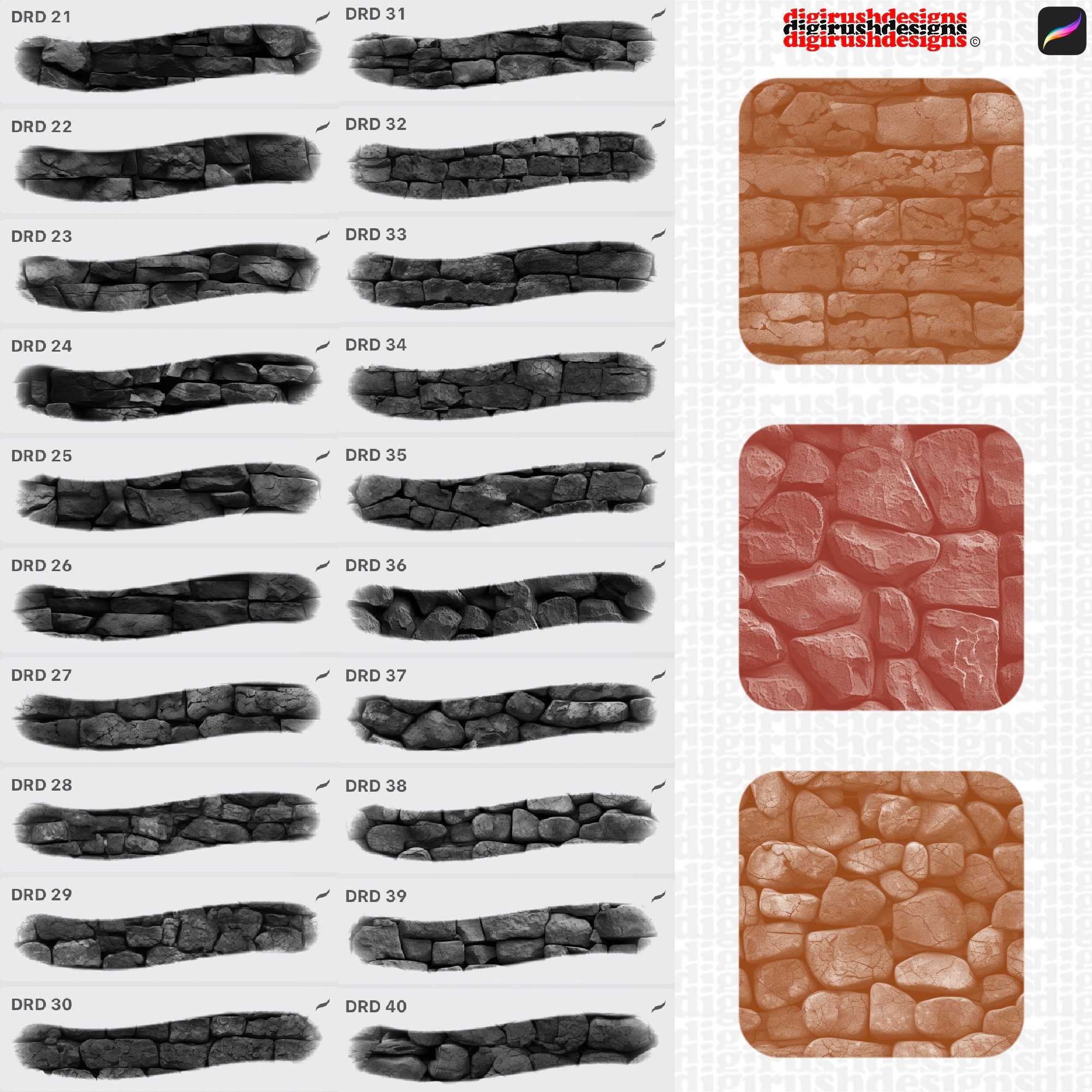 Procreate Brick Texture Brushes Seamless Stone Brushes Realistic Bricks