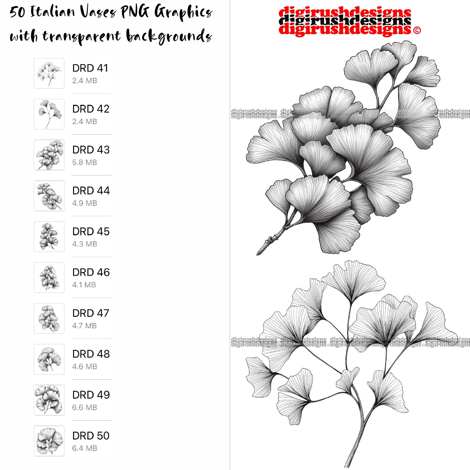 Ginkgo Leaf Clipart PNG Digital Download Ginkgo Line Art Printable ...