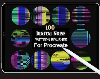 100 Retro Glitch Procreate Brushes: Analog Texture & Noise Effects (Digital Download)
