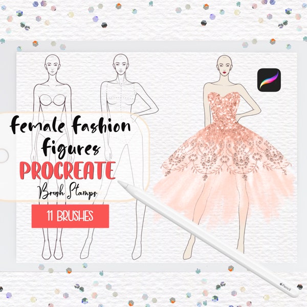Procreate Female Fashion Figures Brush Stamp, Female Pose, Runway Figure, Walking Pose, Fashion Illustration, Fashion Design Template Stamps
