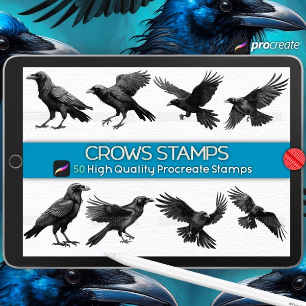 Crows Procreate Stamps, Crow Procreate Brushes, Realistic Crow Birds Stamps, Flying Crow Birds, Raven Procreate Stamps, Crow Tattoo Stamps